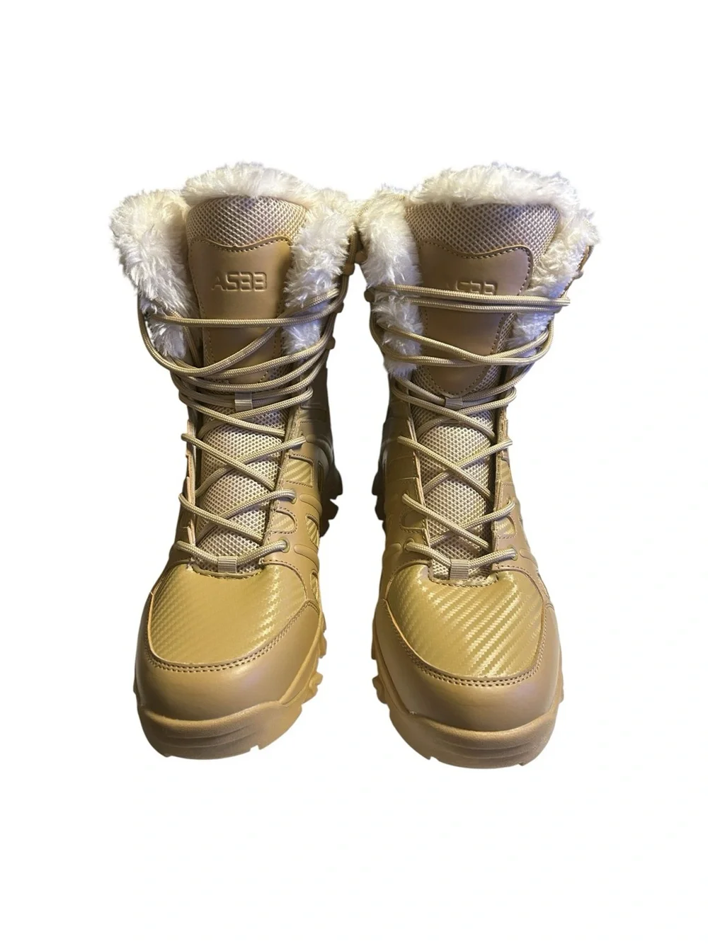 Kervaky Men's Size 13 Tactical Snow Boots Beige   Insulated Plush Winter Hiking